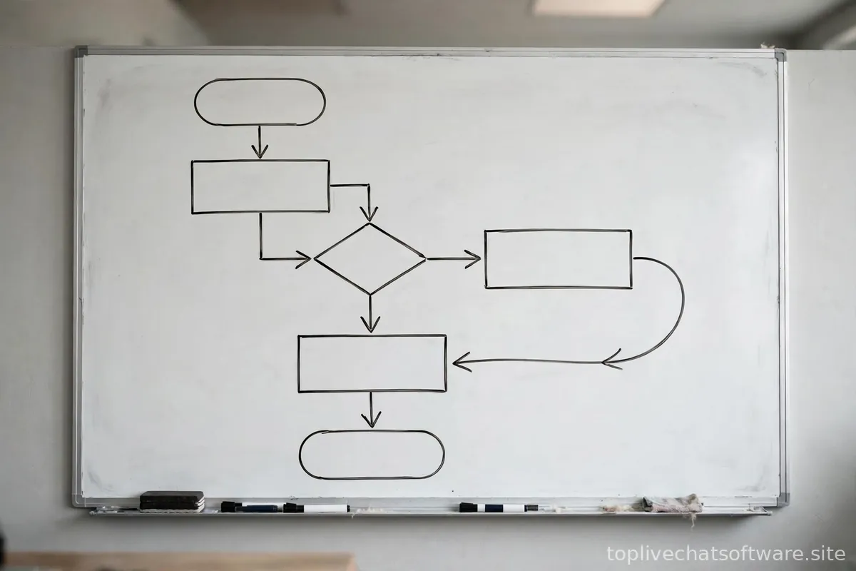 Decision flowchart diagram drawn on a whiteboard during a planning session.