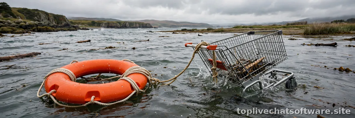 A lifebuoy thrown to a drifting shopping cart, symbolizing proactive chat rescue