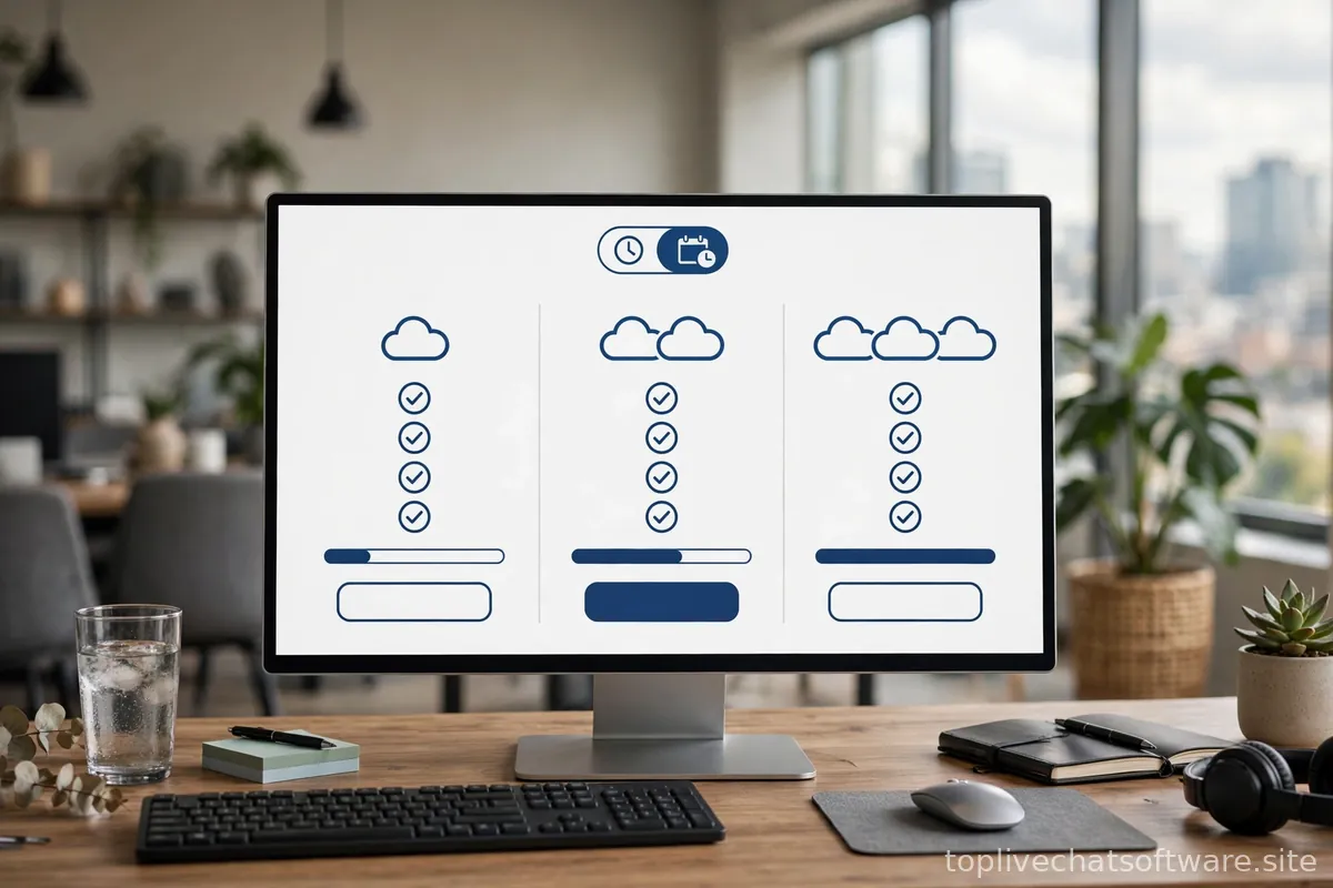 Computer screen displaying SaaS pricing plans in a tidy comparison layout.
