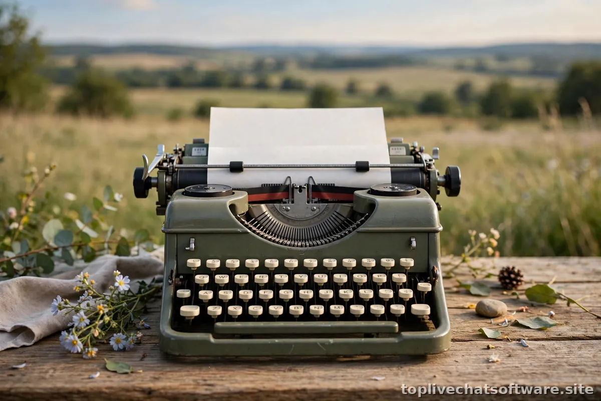 A vintage typewriter with a friendly customer service message