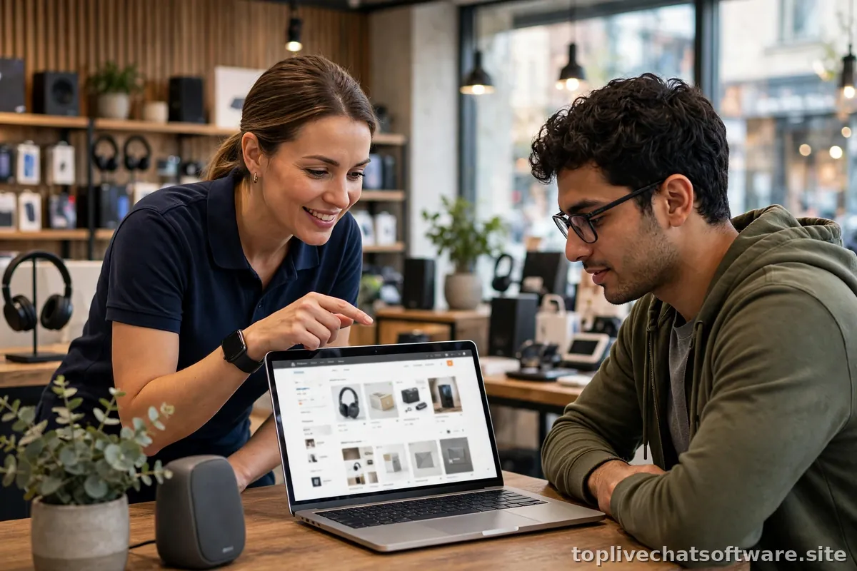 An online salesperson assisting a shopper through live chat on a product page